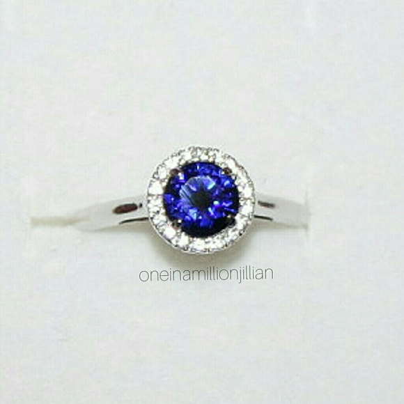 Sterling Silver Blue & White Sapphire Halo Ring - Picture 3 of 5